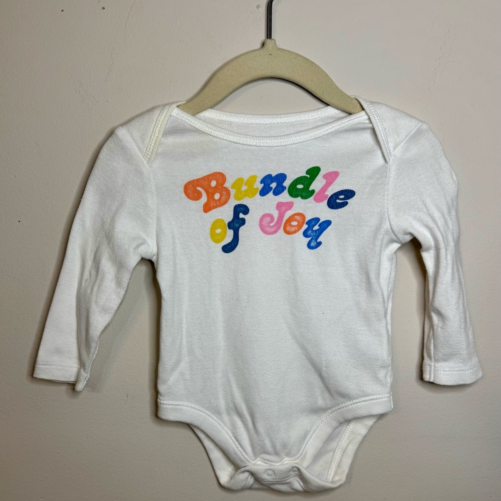 Old Navy | Bundle of Joy White Long Sleeve Baby Onesie | 3-6 Months